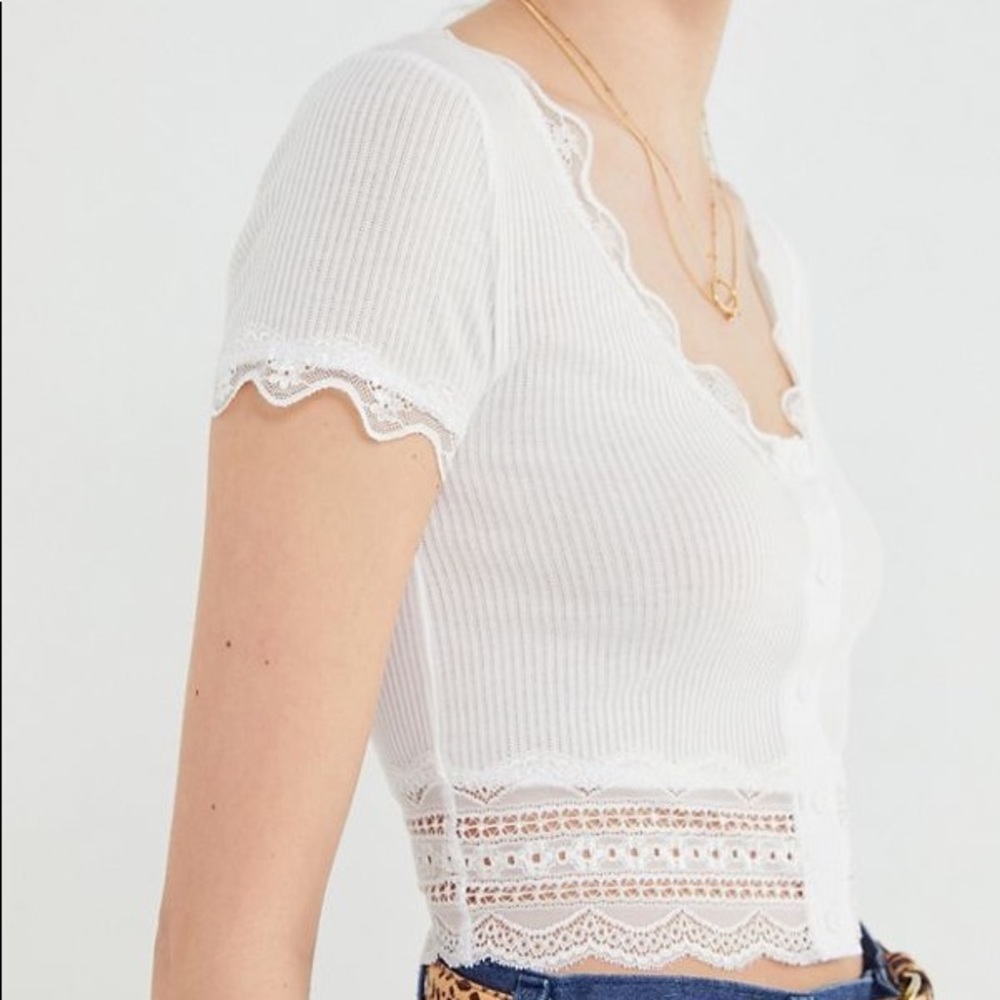 UO Darcy white lacy button top